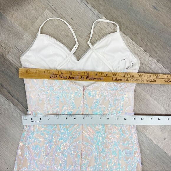 Jules‎ & Cleo Iridescent Sequin Mermaid Sheath Maxi Dress White Juniors 2 - Picture 15 of 16